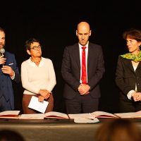 Fleurance, France, 11/23/2023. Signing of the Generalization agreement for artistic and cultural education in the Gers region before the EPURRS dance performance at Salle Éloi Castaing. Photography by Isabelle Souriment / Hans Lucas.
Fleurance, France, 23-11-2023. Signature de la convention de Generalisation pour l education artistique et culturelle dans le territoire du Gers avant la representation de spectacle de danse EPURRS a la salle Éloi Castaing. Photographie de Isabelle Souriment / Hans Lucas.